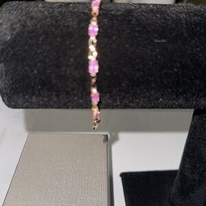 Pink Sapphire Bracelet and White Zircon Gemstones. Size 7.25” Long. Elegant.